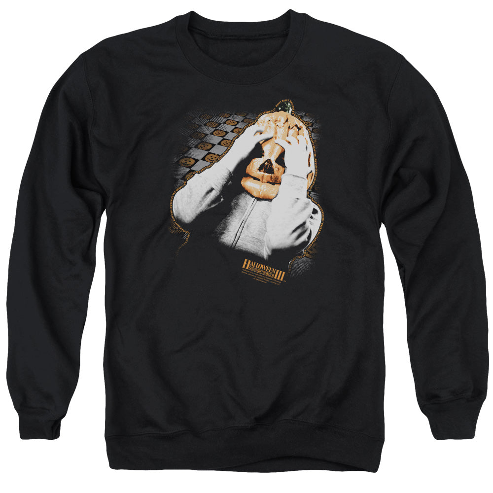 AN OFFCIALLY LICENSED HALLOWEEN III PUMPKIN MASK ADULT UNISEX CREWNECK SWEATSHIRT BLACK