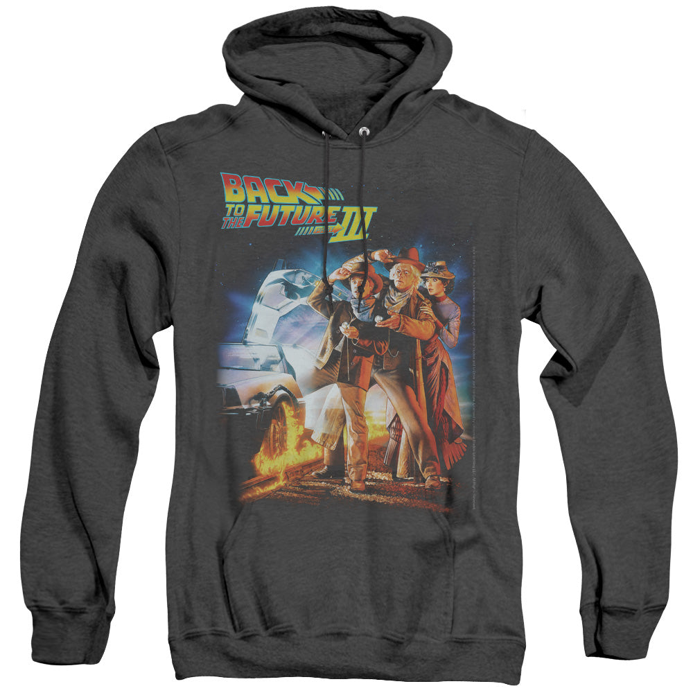 AN OFFCIALLY LICENSED BACK TO THE FUTURE III POSTER ADULT UNISEX HEATHER PULLOVER HOODIE BLACK