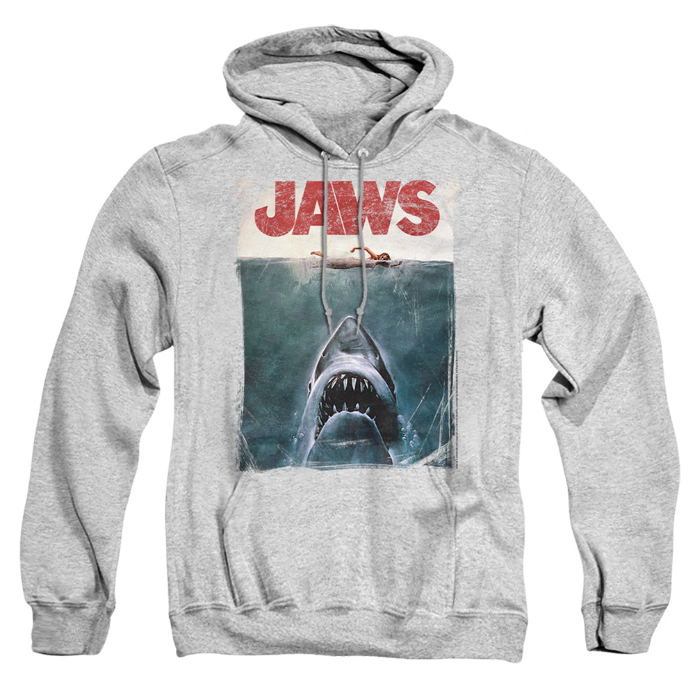 AN OFFCIALLY LICENSED JAWS TITLE ADULT UNISEX PULLOVER HOODIE ATHLETIC HEATHER
