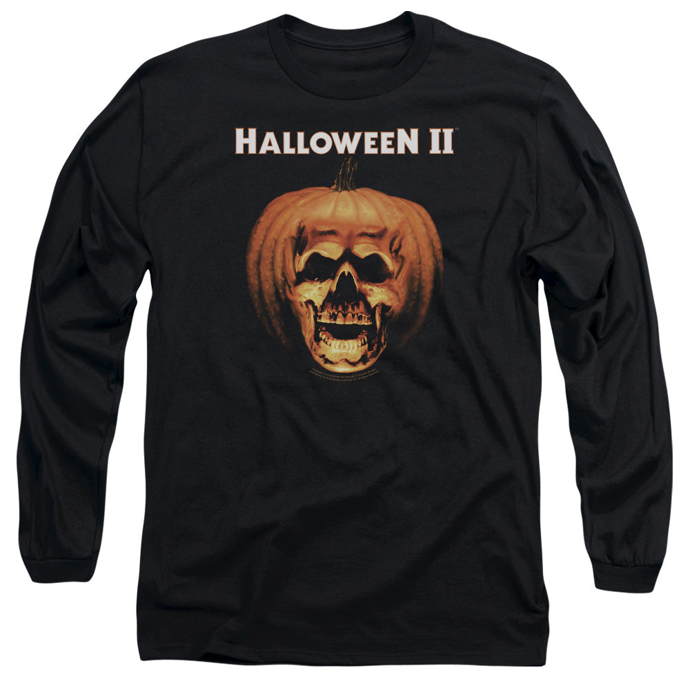 AN OFFCIALLY LICENSED HALLOWEEN II PUMPKIN SHELL MEN'S LONG SLEEVE T-SHIRT BLACK