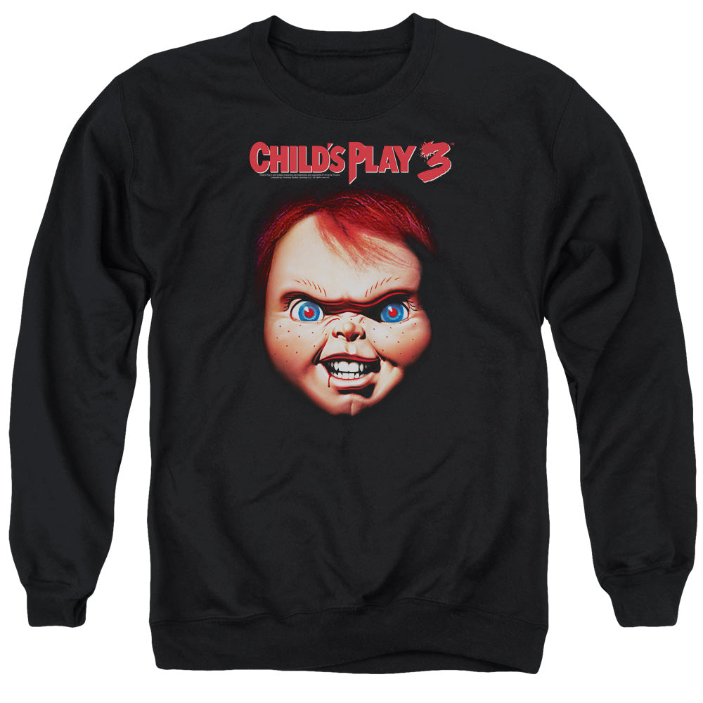 AN OFFCIALLY LICENSED CHILDS PLAY 3 CHUCKY ADULT UNISEX CREWNECK SWEATSHIRT BLACK