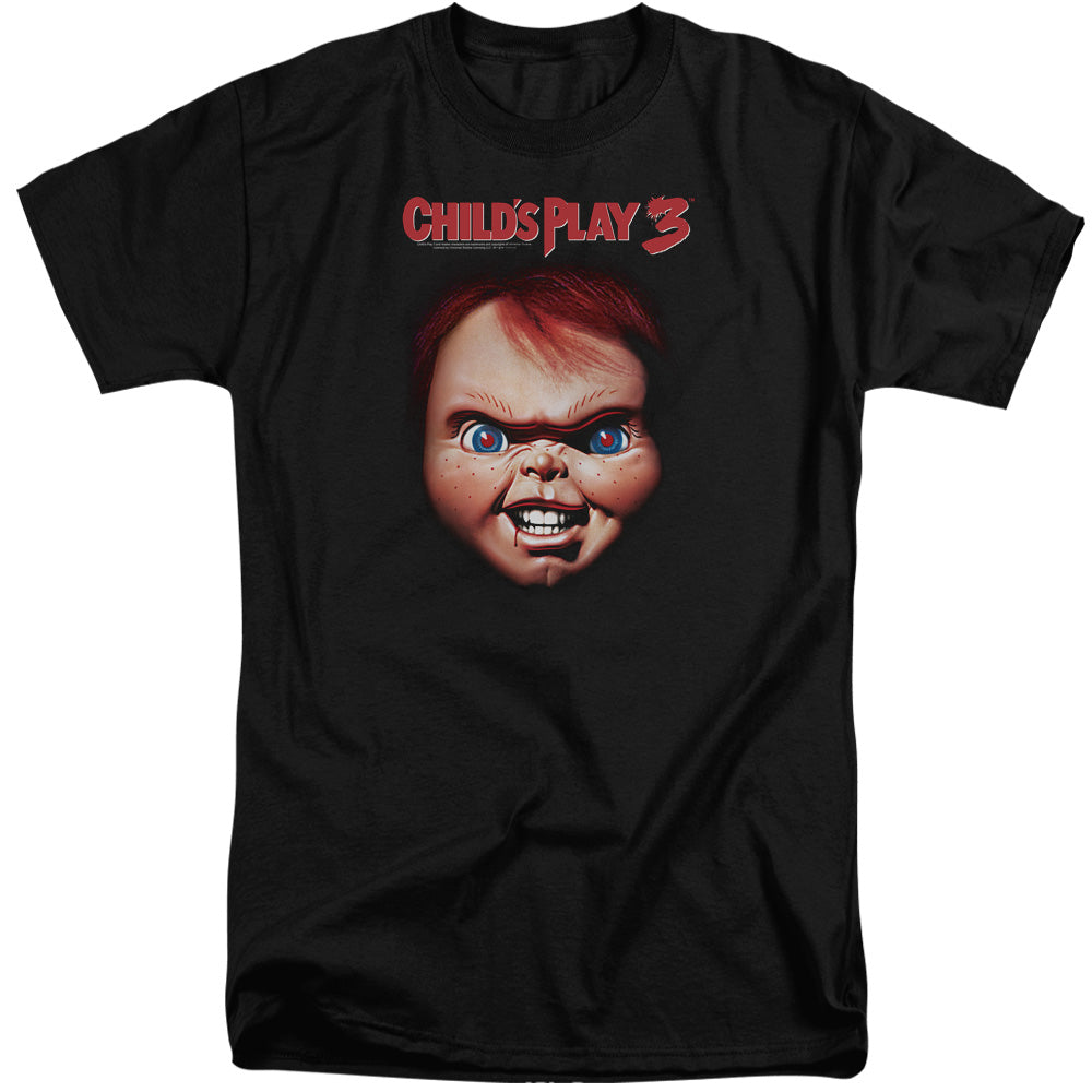 AN OFFCIALLY LICENSED CHILDS PLAY 3 CHUCKY MEN'S TALL FIT T-SHIRT BLACK