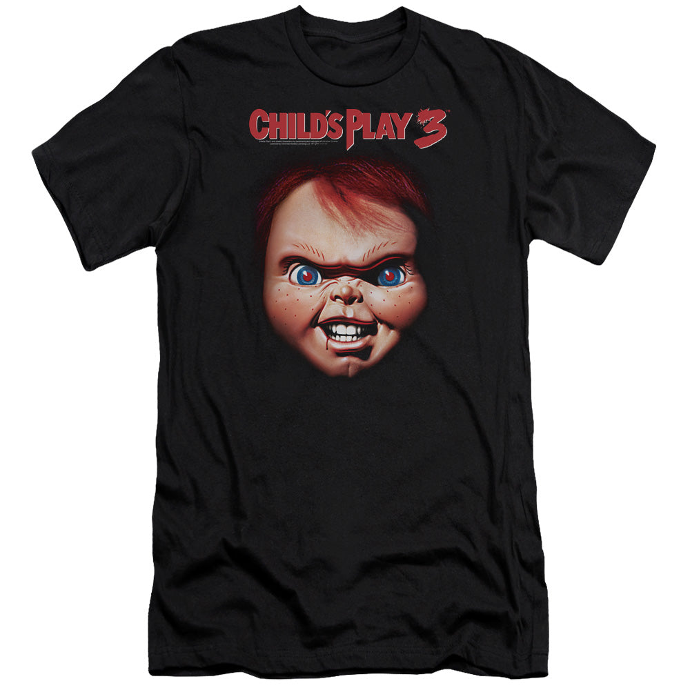 AN OFFCIALLY LICENSED CHILDS PLAY 3 CHUCKY MEN'S PREMIUM SLIM FIT T-SHIRT BLACK