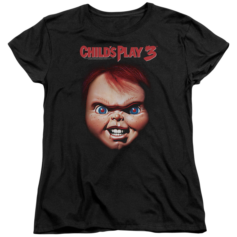 AN OFFCIALLY LICENSED CHILDS PLAY 3 CHUCKY WOMEN'S REGULAR FIT T-SHIRT BLACK