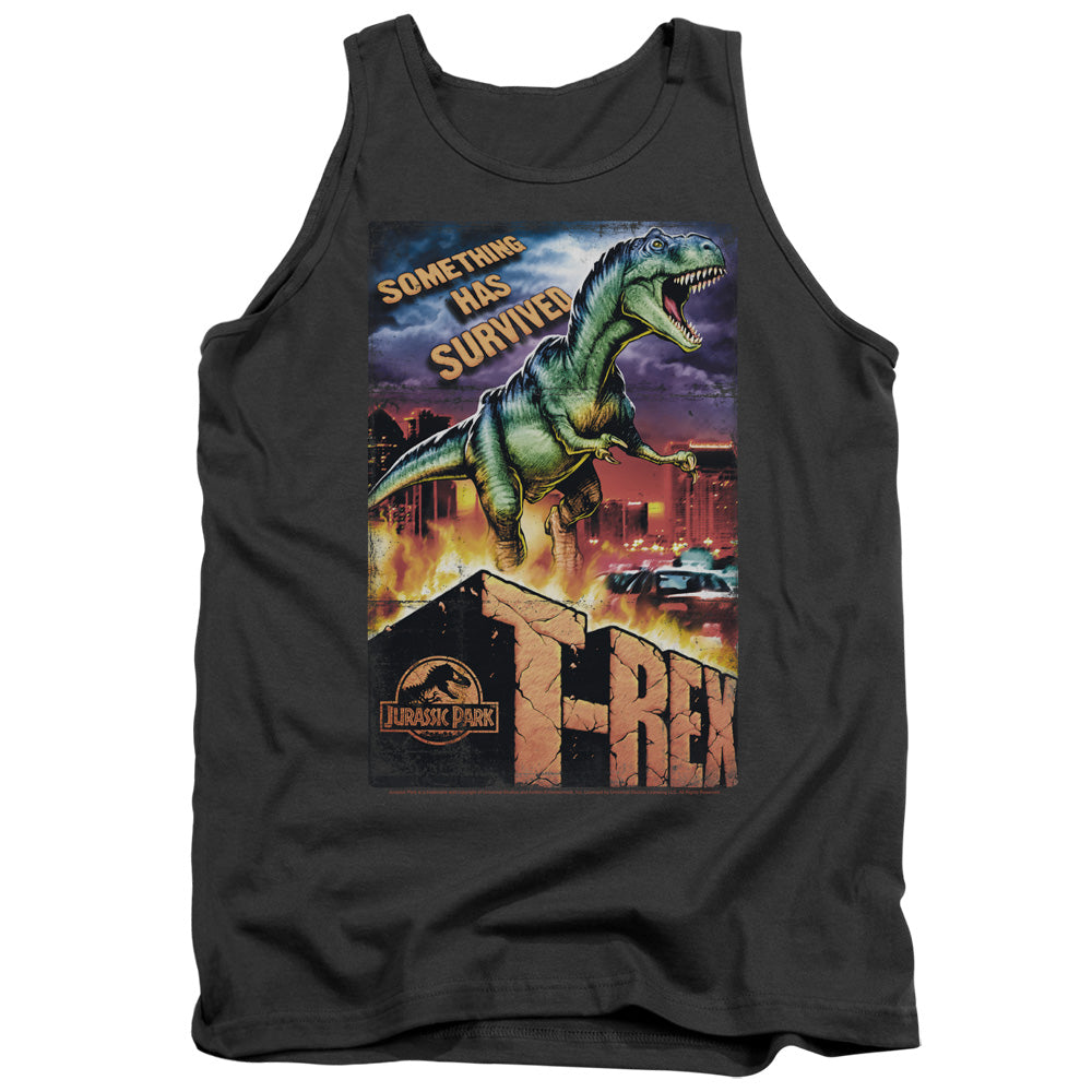 AN OFFCIALLY LICENSED JURASSIC PARK REX IN THE CITY ADULT UNISEX TANK TOP CHARCOAL