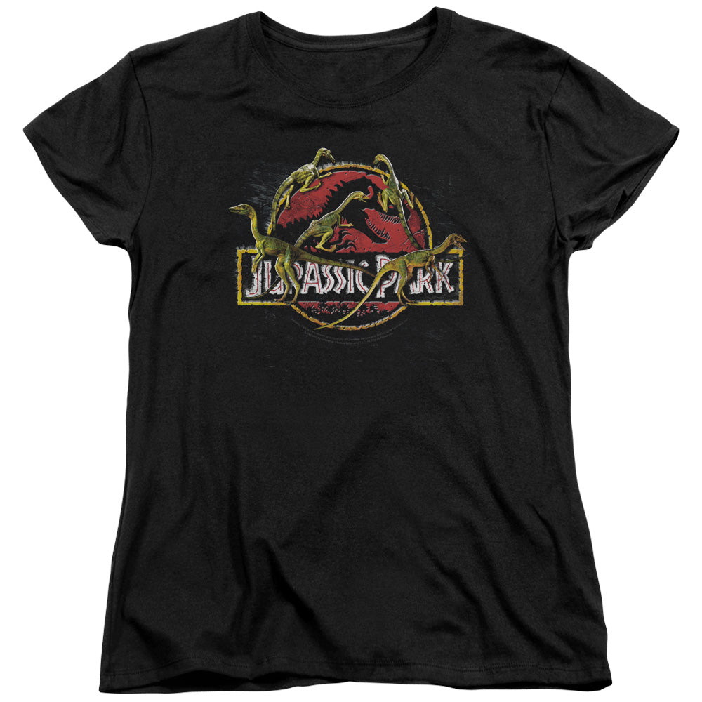 AN OFFCIALLY LICENSED JURASSIC PARK SOMETHING HAS SURVIVED WOMEN'S REGULAR FIT T-SHIRT BLACK
