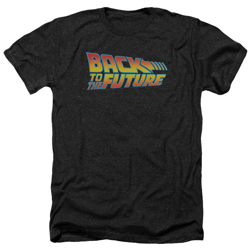 AN OFFCIALLY LICENSED BACK TO THE FUTURE LOGO MEN'S HEATHER T-SHIRT CHARCOAL