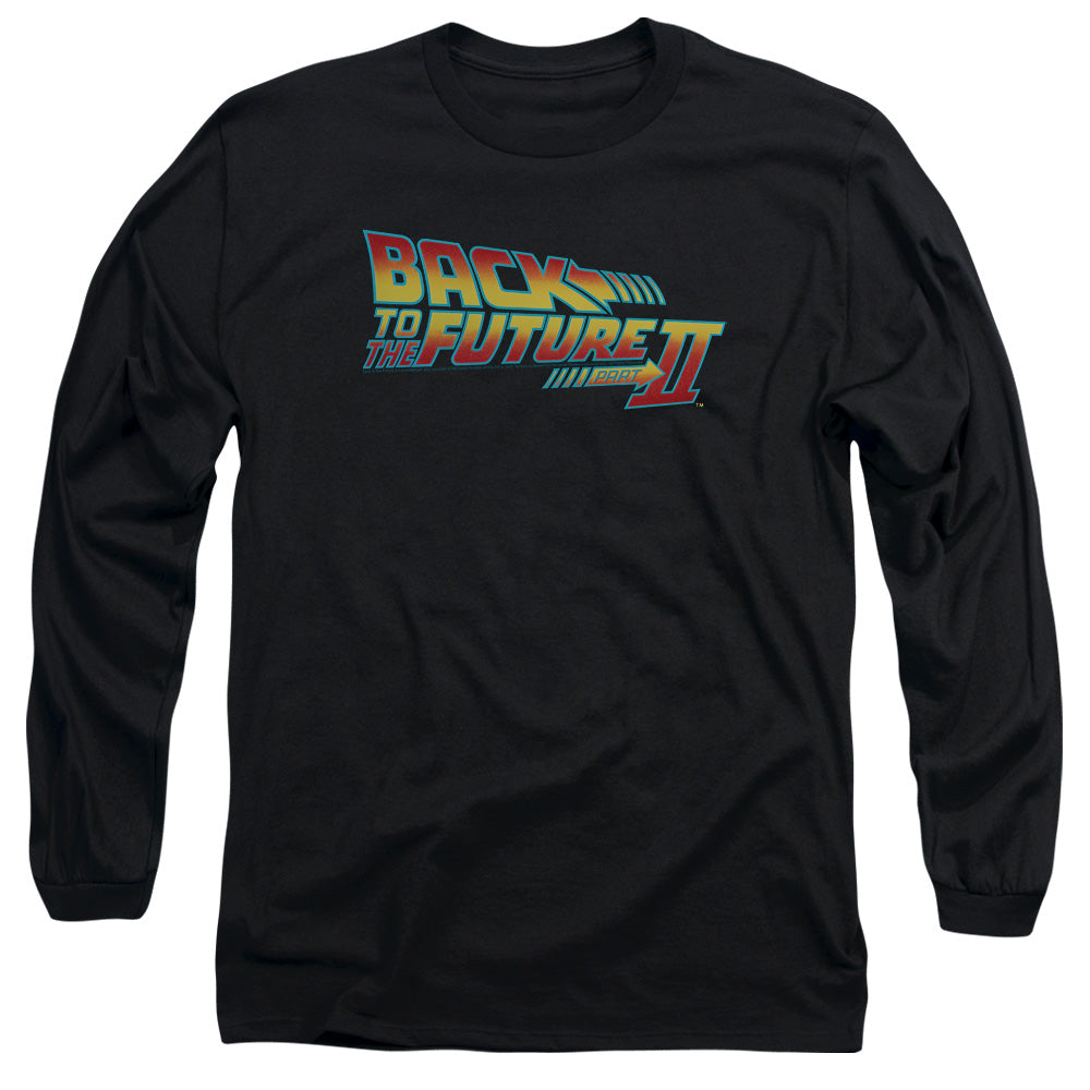 AN OFFCIALLY LICENSED BACK TO THE FUTURE II LOGO MEN'S LONG SLEEVE T-SHIRT BLACK