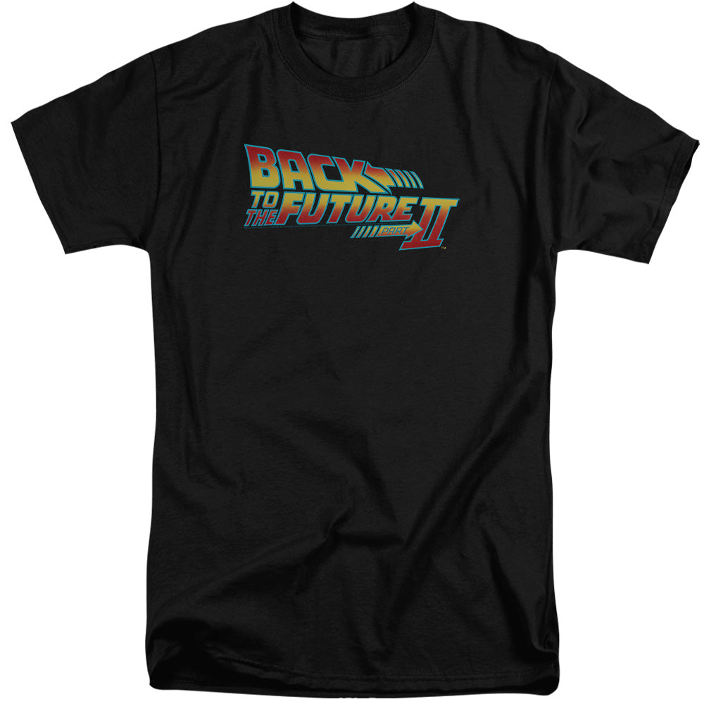 AN OFFCIALLY LICENSED BACK TO THE FUTURE II LOGO MEN'S TALL FIT T-SHIRT BLACK