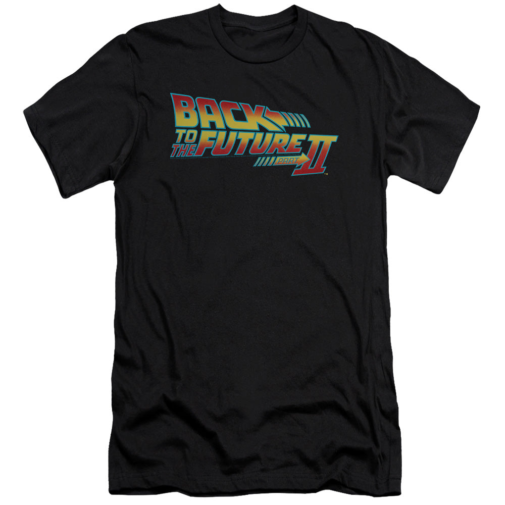 AN OFFCIALLY LICENSED BACK TO THE FUTURE II LOGO MEN'S PREMIUM SLIM FIT T-SHIRT BLACK