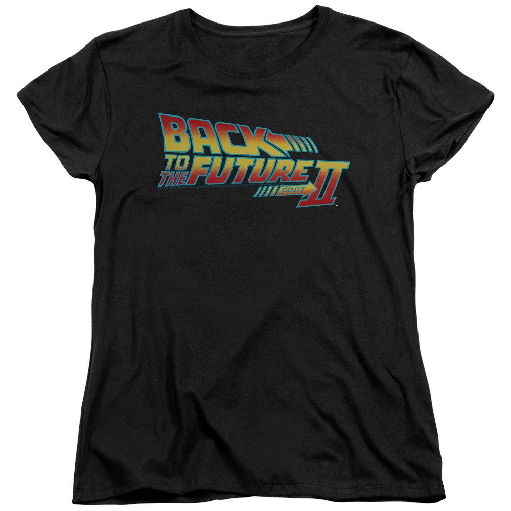 AN OFFCIALLY LICENSED BACK TO THE FUTURE II LOGO WOMEN'S REGULAR FIT T-SHIRT BLACK