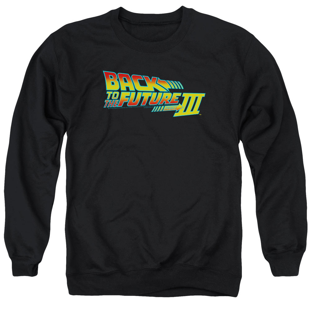AN OFFCIALLY LICENSED BACK TO THE FUTURE III LOGO ADULT UNISEX CREWNECK SWEATSHIRT BLACK