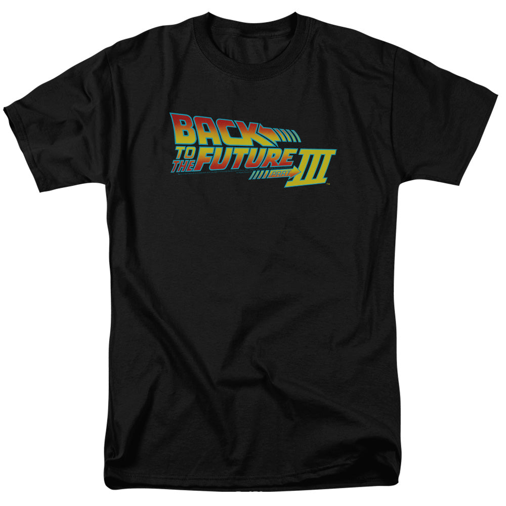AN OFFCIALLY LICENSED BACK TO THE FUTURE III LOGO MEN'S REGULAR FIT T-SHIRT BLACK