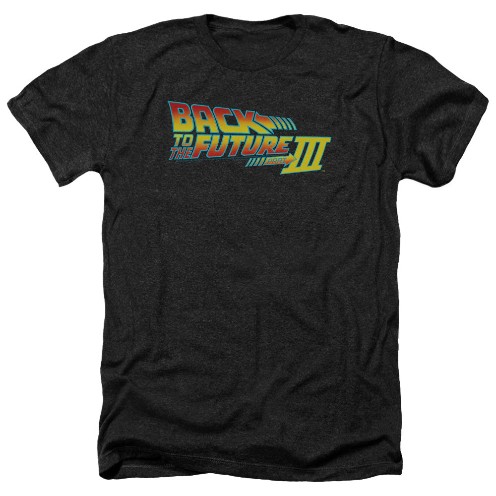 AN OFFCIALLY LICENSED BACK TO THE FUTURE III LOGO MEN'S HEATHER T-SHIRT CHARCOAL