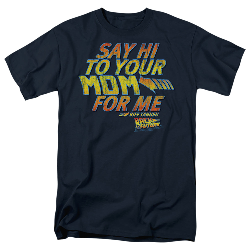 AN OFFCIALLY LICENSED BACK TO THE FUTURE SAY HI MEN'S REGULAR FIT T-SHIRT NAVY