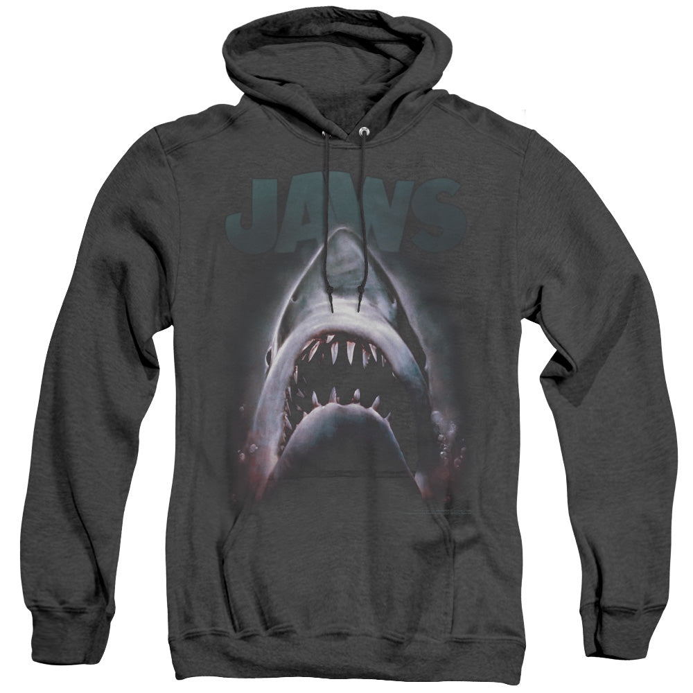 AN OFFCIALLY LICENSED JAWS TERROR IN THE DEEP ADULT UNISEX HEATHER PULLOVER HOODIE BLACK