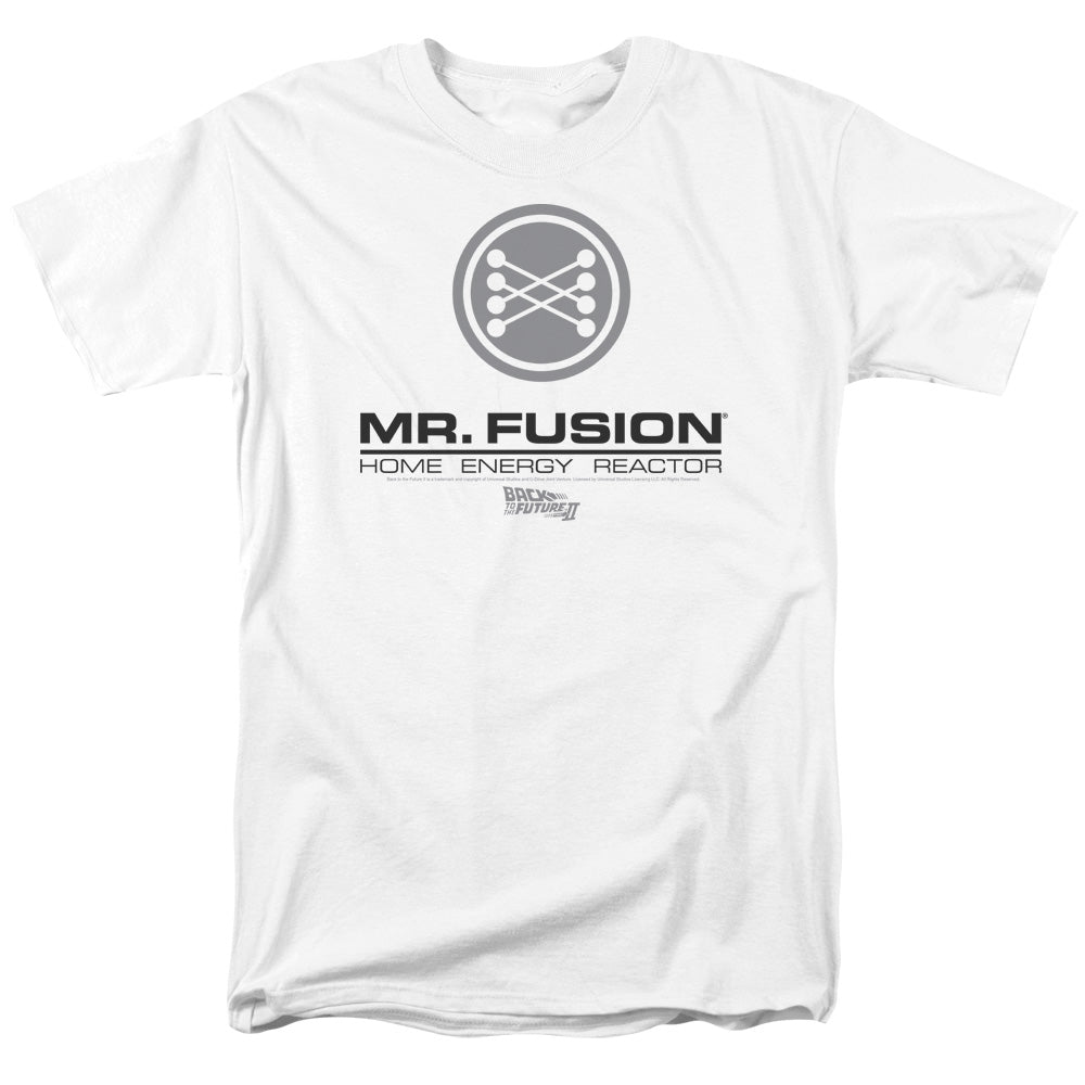 AN OFFCIALLY LICENSED BACK TO THE FUTURE II MR. FUSION LOGO MEN'S REGULAR FIT T-SHIRT WHITE
