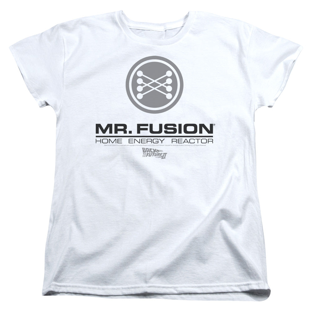 AN OFFCIALLY LICENSED BACK TO THE FUTURE II MR. FUSION LOGO WOMEN'S REGULAR FIT T-SHIRT WHITE