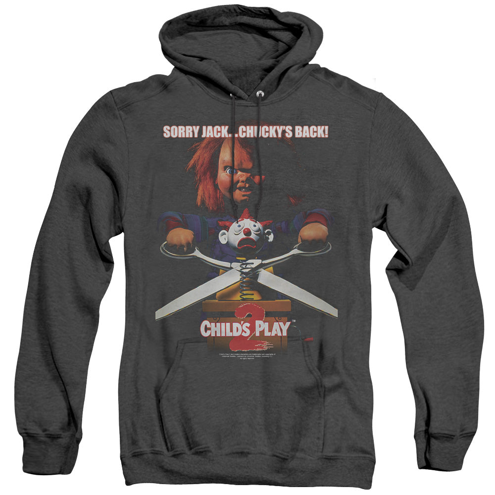 AN OFFCIALLY LICENSED CHILDS PLAY 2 CHUCKYS BACK ADULT UNISEX HEATHER PULLOVER HOODIE BLACK