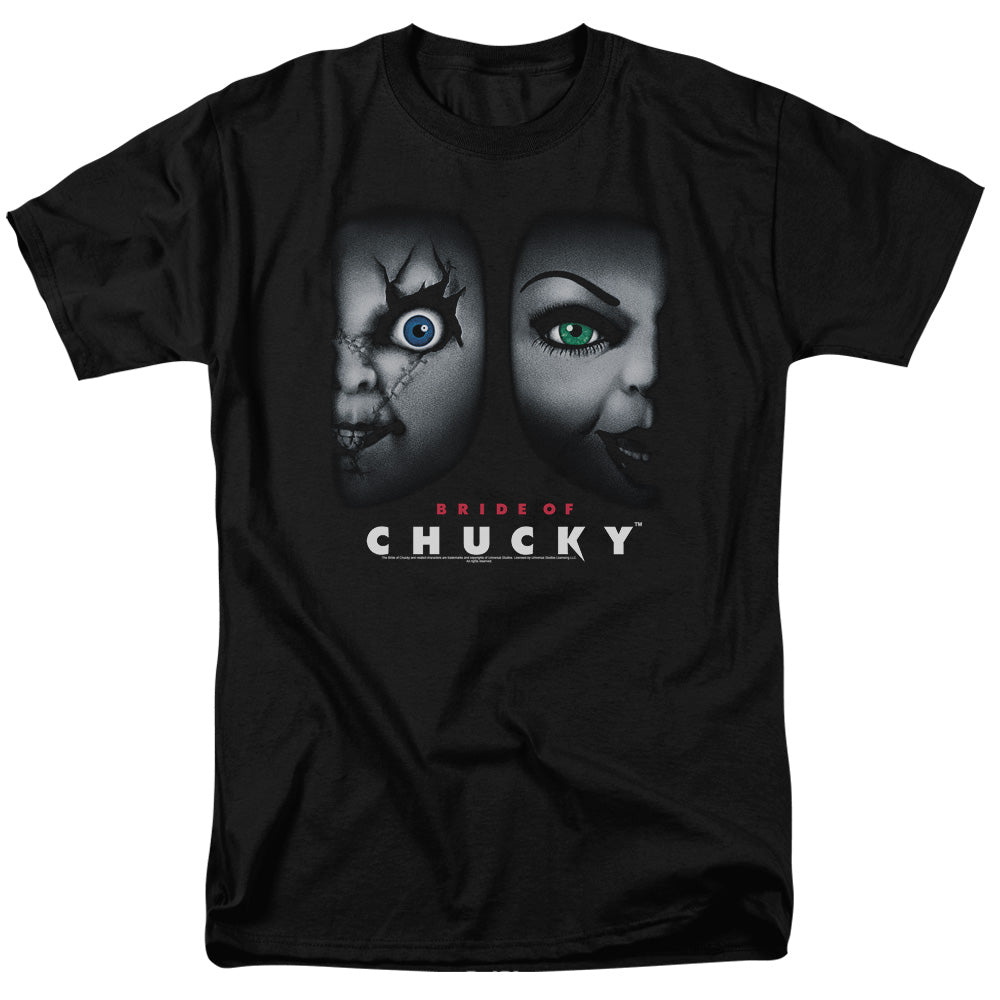 AN OFFCIALLY LICENSED BRIDE OF CHUCKY HAPPY COUPLE MEN'S REGULAR FIT T-SHIRT BLACK
