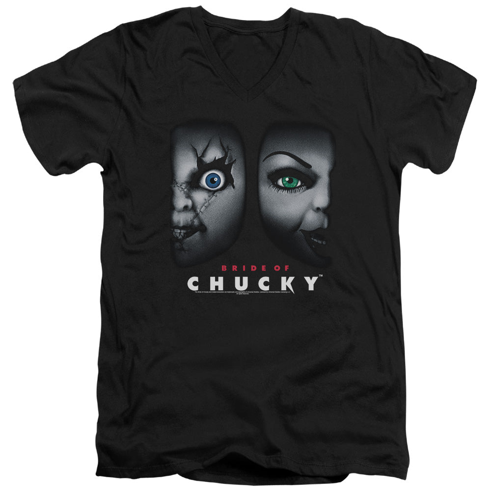 AN OFFCIALLY LICENSED BRIDE OF CHUCKY HAPPY COUPLE MEN'S V-NECK T-SHIRT BLACK