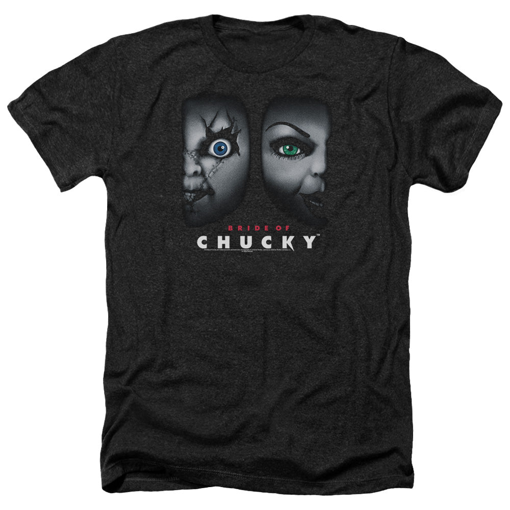 AN OFFCIALLY LICENSED BRIDE OF CHUCKY HAPPY COUPLE MEN'S HEATHER T-SHIRT CHARCOAL