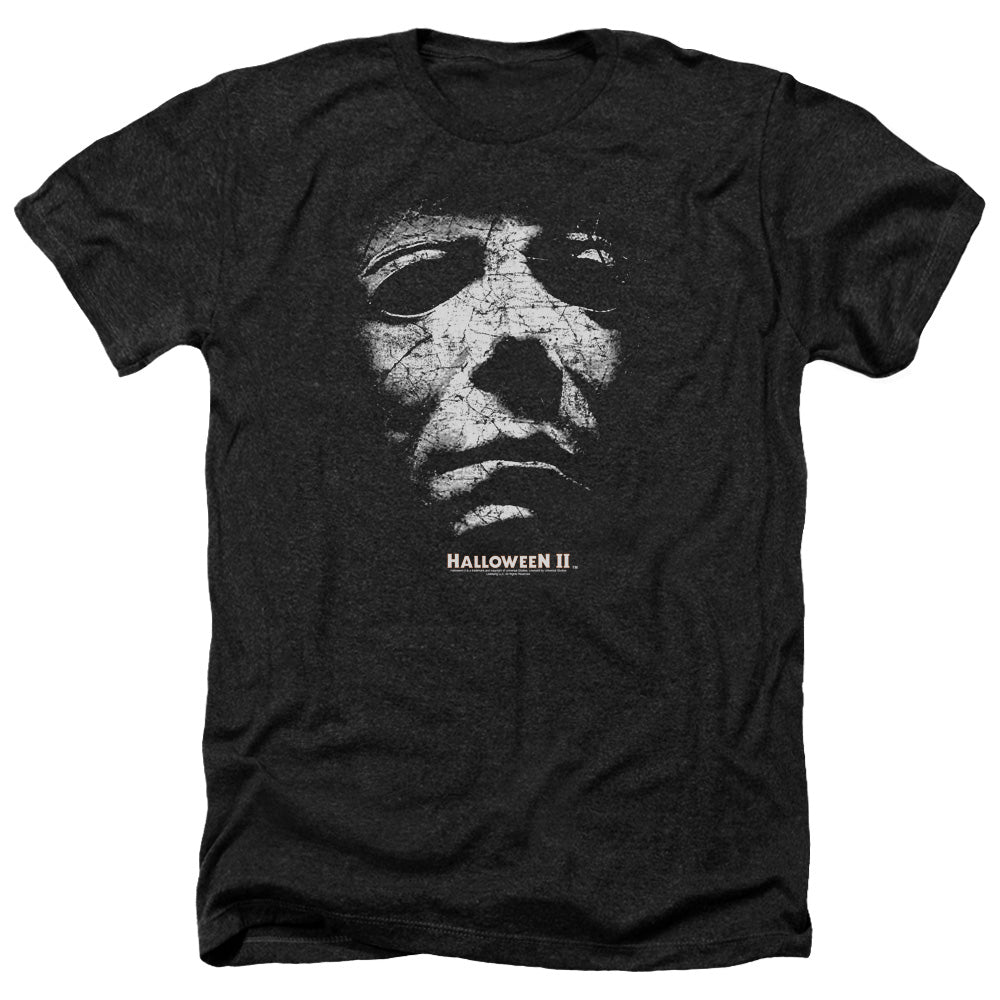 AN OFFCIALLY LICENSED HALLOWEEN II MASK MEN'S HEATHER T-SHIRT CHARCOAL