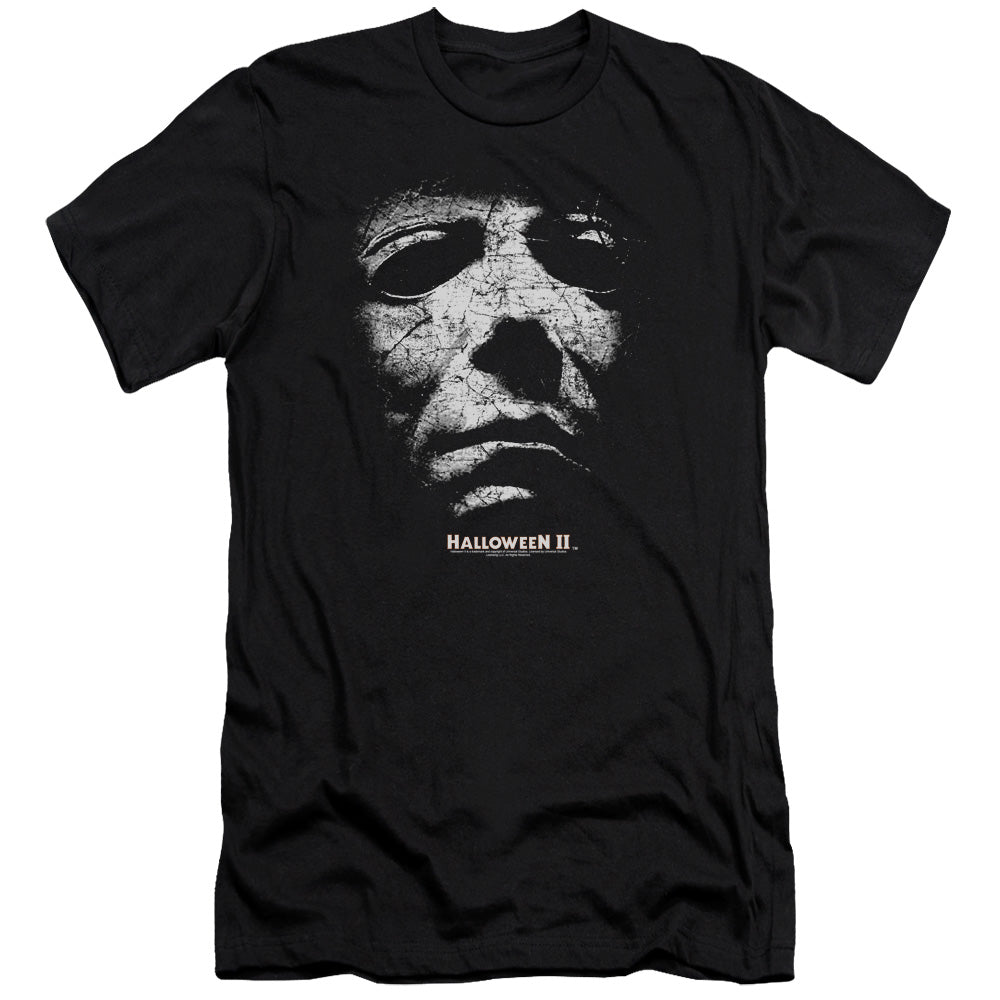 AN OFFCIALLY LICENSED HALLOWEEN II MASK MEN'S PREMIUM SLIM FIT T-SHIRT BLACK