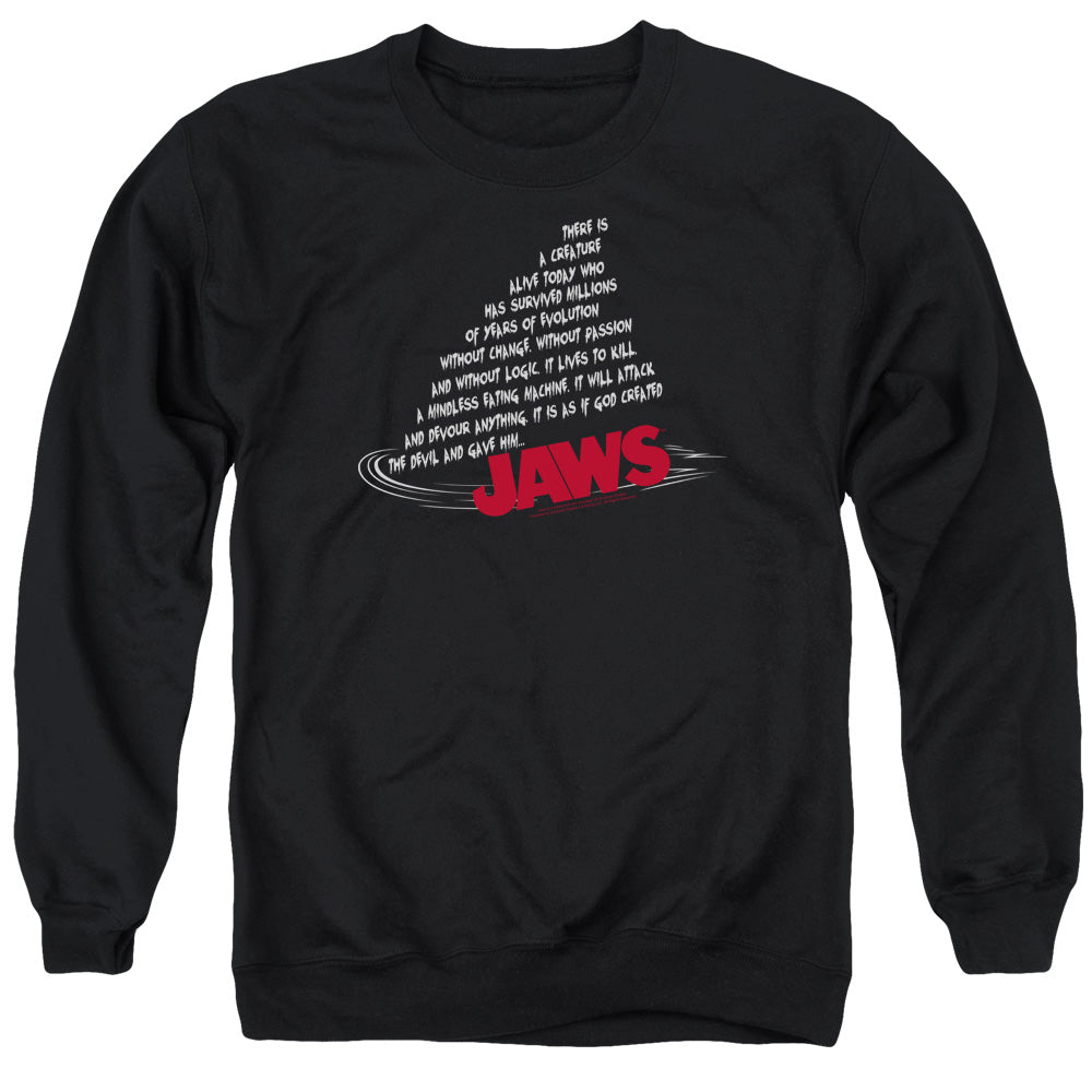 AN OFFCIALLY LICENSED JAWS DORSAL TEXT ADULT UNISEX CREWNECK SWEATSHIRT BLACK