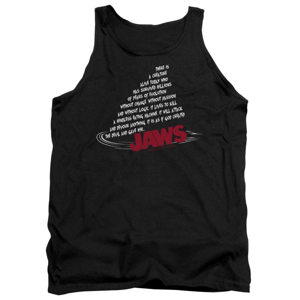 AN OFFCIALLY LICENSED JAWS DORSAL TEXT ADULT UNISEX TANK TOP BLACK