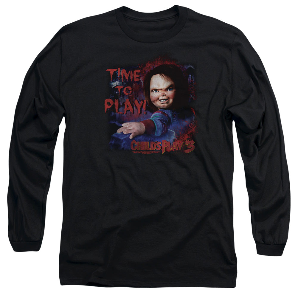 AN OFFCIALLY LICENSED CHILDS PLAY 3 TIME TO PLAY MEN'S LONG SLEEVE T-SHIRT BLACK