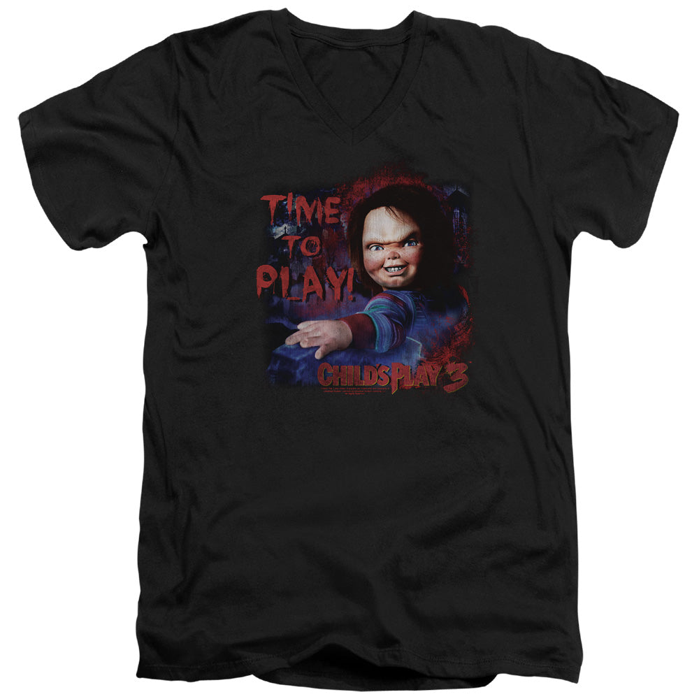 AN OFFCIALLY LICENSED CHILDS PLAY 3 TIME TO PLAY MEN'S V-NECK T-SHIRT BLACK