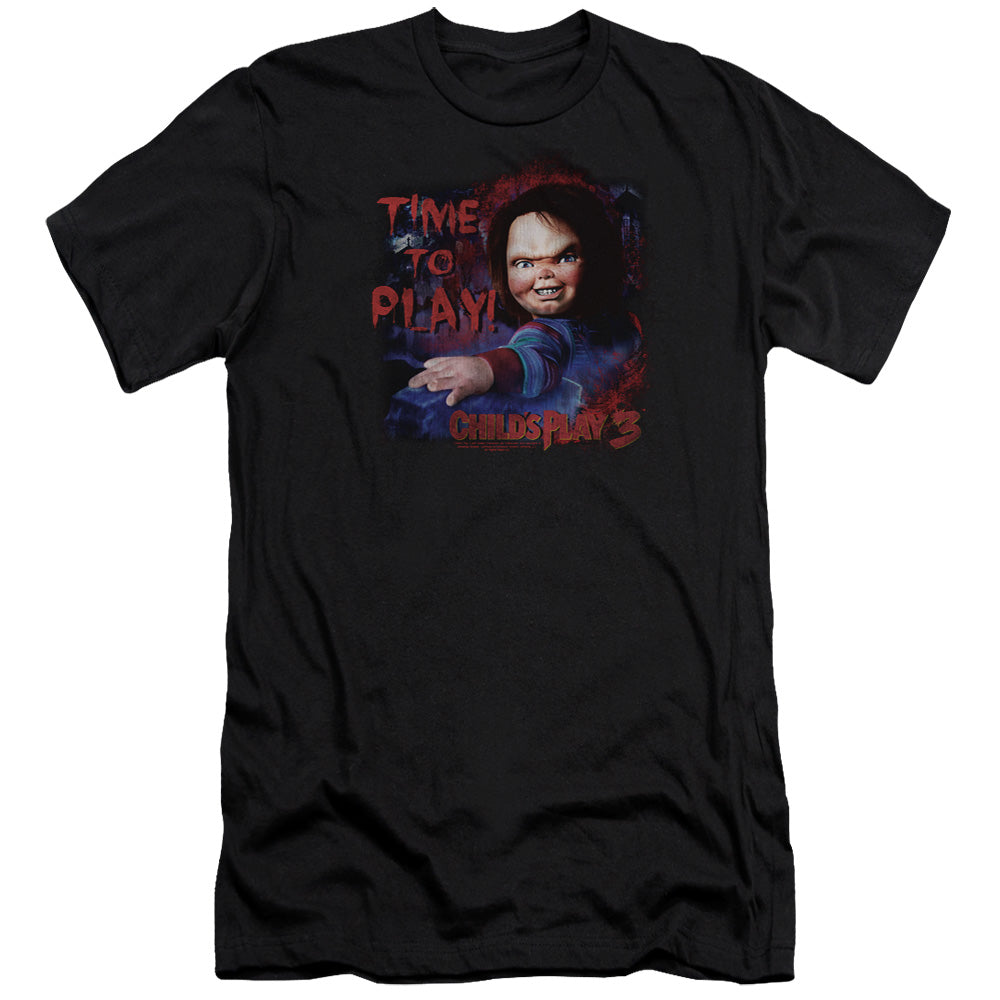 AN OFFCIALLY LICENSED CHILDS PLAY 3 TIME TO PLAY MEN'S PREMIUM SLIM FIT T-SHIRT BLACK