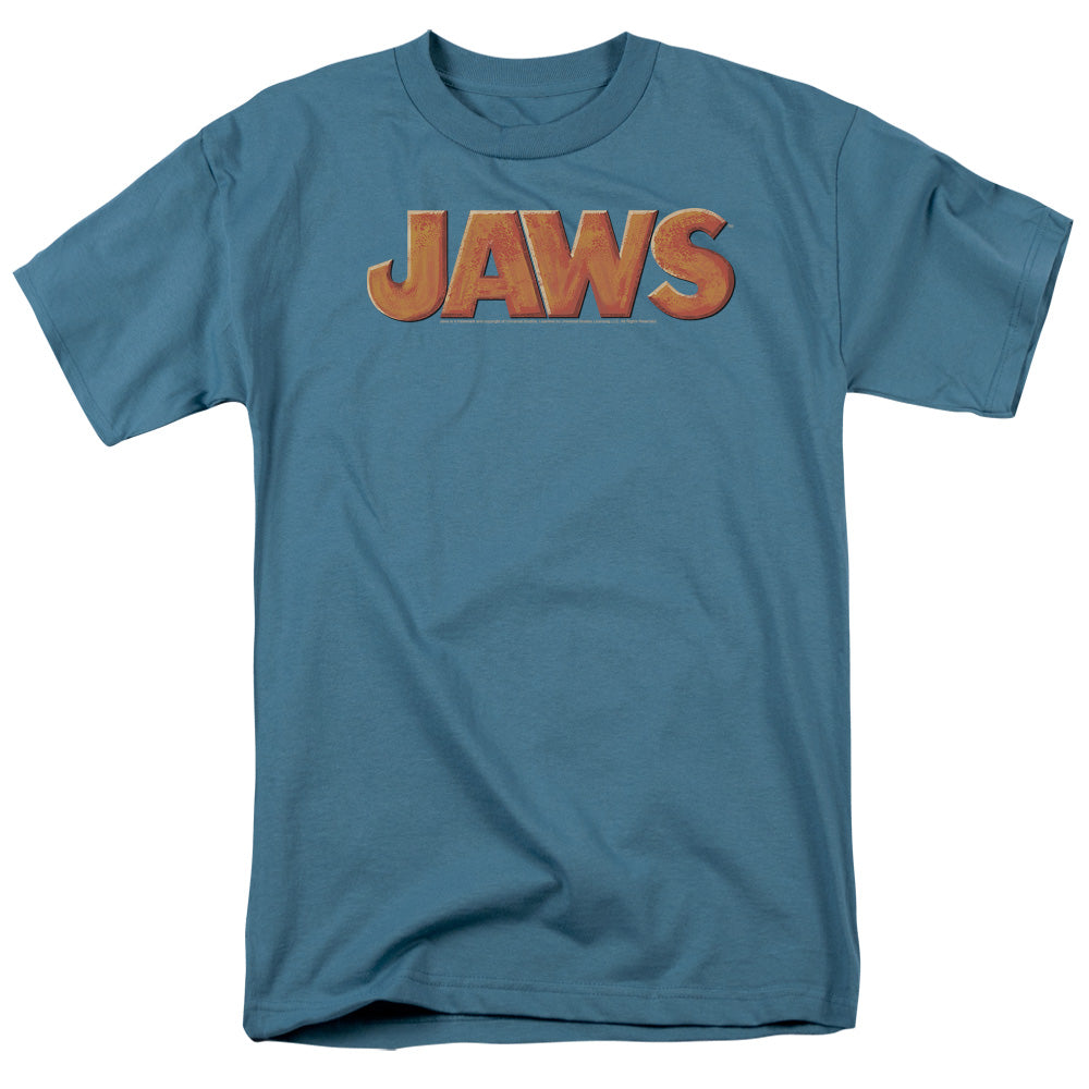 AN OFFCIALLY LICENSED JAWS LOGO MEN'S REGULAR FIT T-SHIRT SLATE