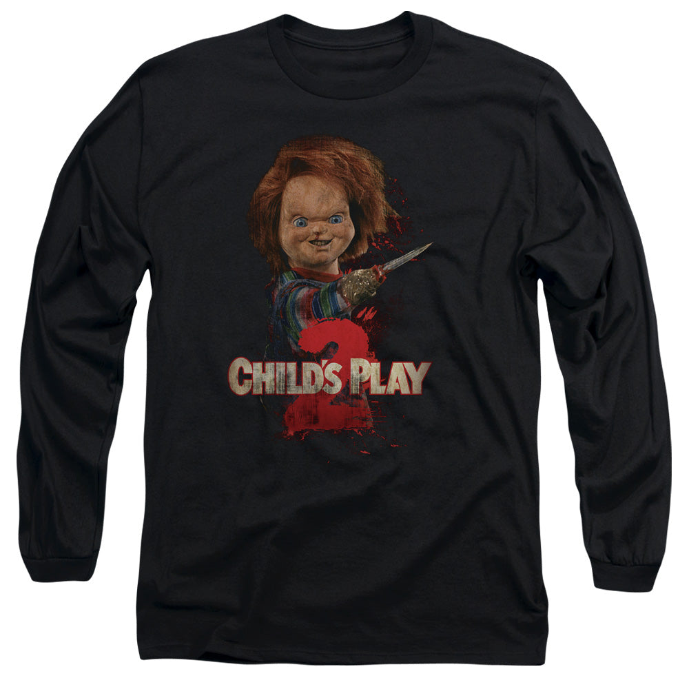 AN OFFCIALLY LICENSED CHILDS PLAY 2 HERES CHUCKY MEN'S LONG SLEEVE T-SHIRT BLACK