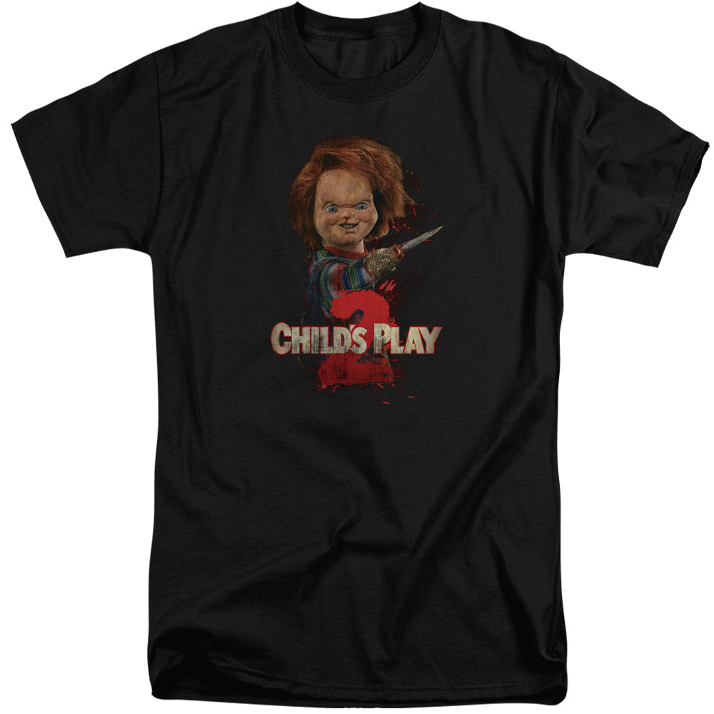 AN OFFCIALLY LICENSED CHILDS PLAY 2 HERES CHUCKY MEN'S TALL FIT T-SHIRT BLACK
