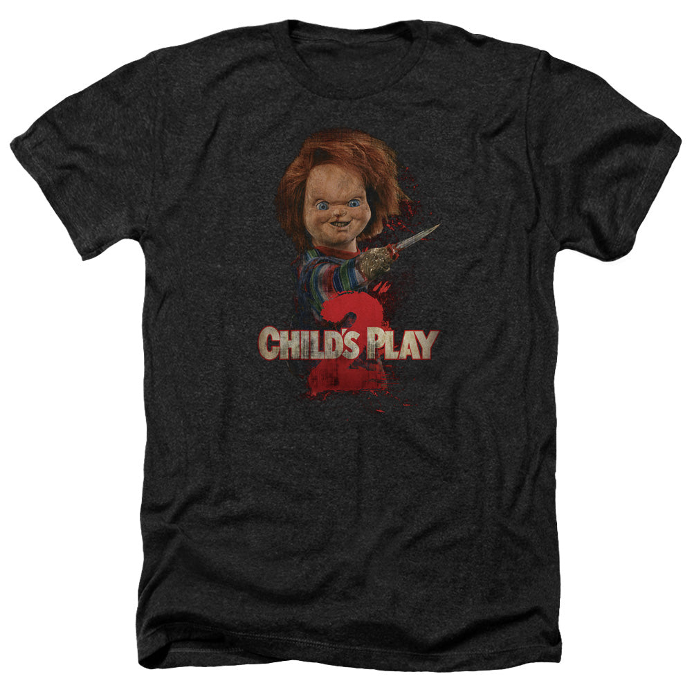 AN OFFCIALLY LICENSED CHILDS PLAY 2 HERES CHUCKY MEN'S HEATHER T-SHIRT CHARCOAL
