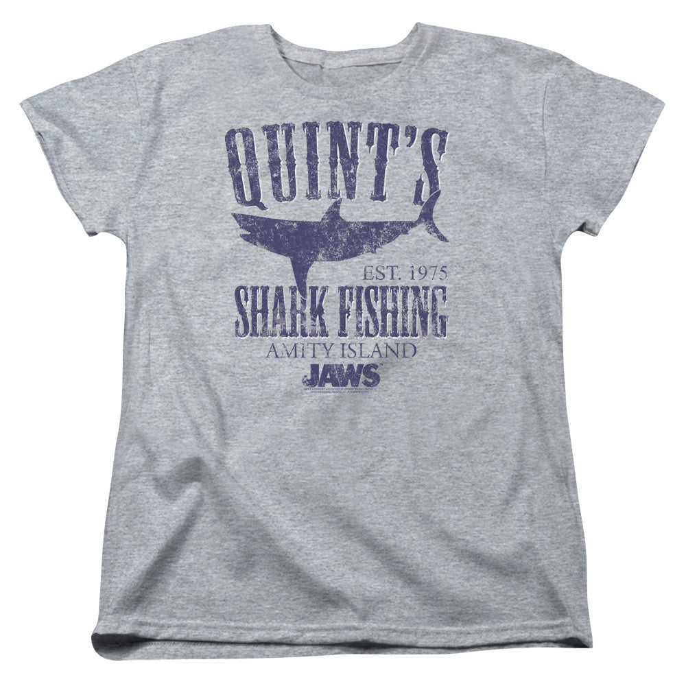 AN OFFCIALLY LICENSED JAWS QUINTS WOMEN'S REGULAR FIT T-SHIRT ATHLETIC HEATHER