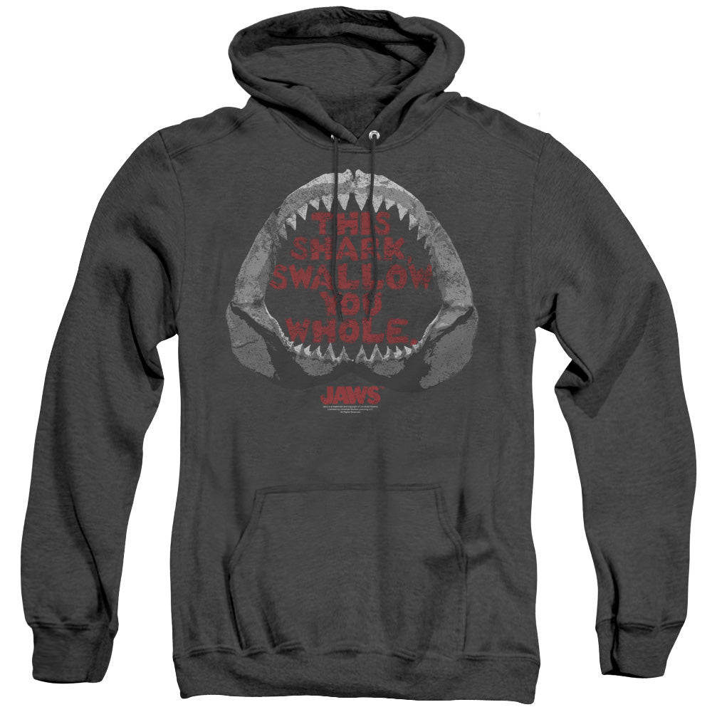 AN OFFCIALLY LICENSED JAWS THIS SHARK ADULT UNISEX HEATHER PULLOVER HOODIE BLACK
