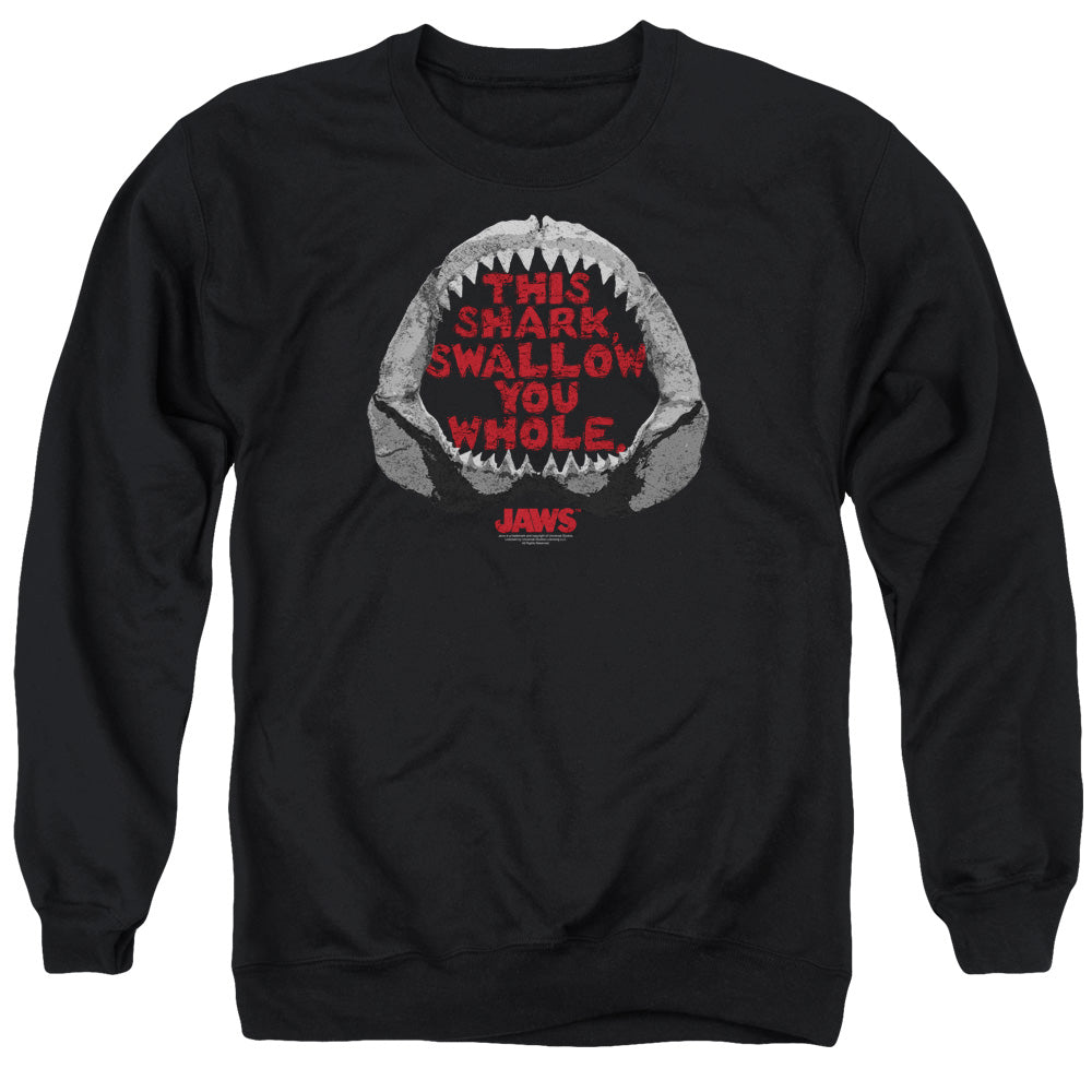 AN OFFCIALLY LICENSED JAWS THIS SHARK ADULT UNISEX CREWNECK SWEATSHIRT BLACK
