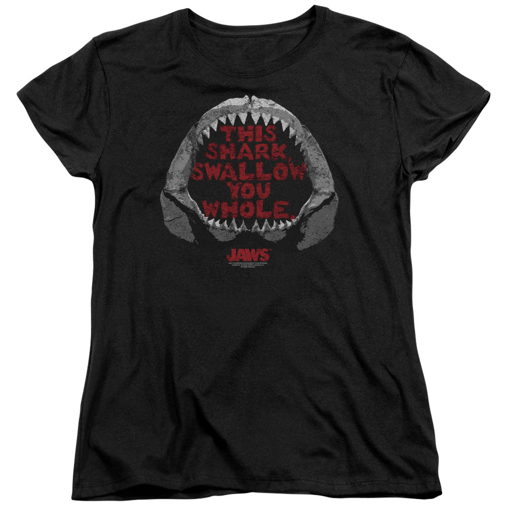 AN OFFCIALLY LICENSED JAWS THIS SHARK WOMEN'S REGULAR FIT T-SHIRT BLACK