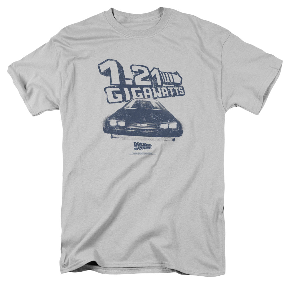 AN OFFCIALLY LICENSED BACK TO THE FUTURE GIGAWATTS MEN'S REGULAR FIT T-SHIRT SILVER