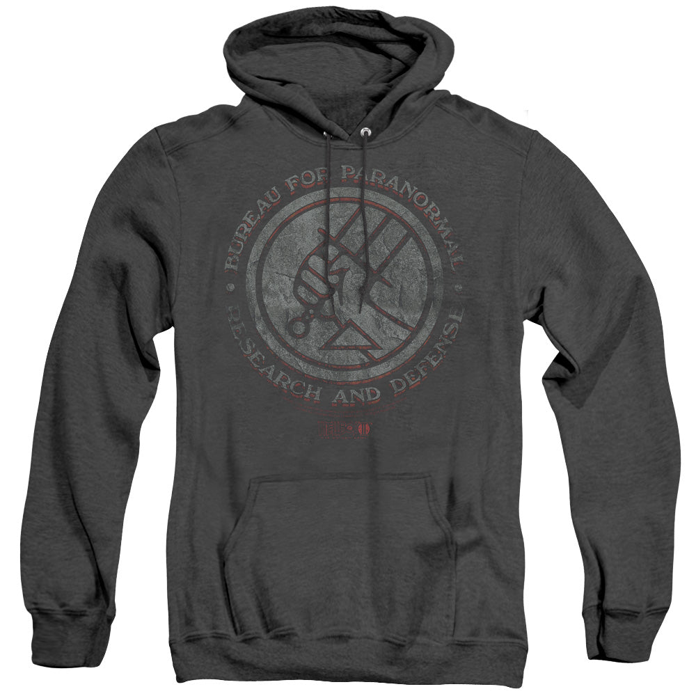 AN OFFCIALLY LICENSED HELLBOY II BPRD STONE ADULT UNISEX HEATHER PULLOVER HOODIE BLACK