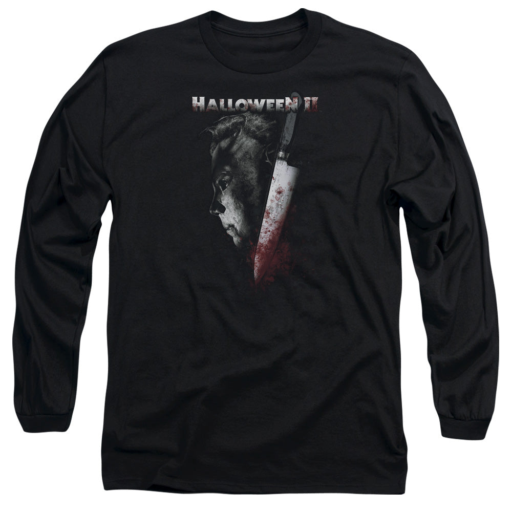 AN OFFCIALLY LICENSED HALLOWEEN II COLD GAZE MEN'S LONG SLEEVE T-SHIRT BLACK
