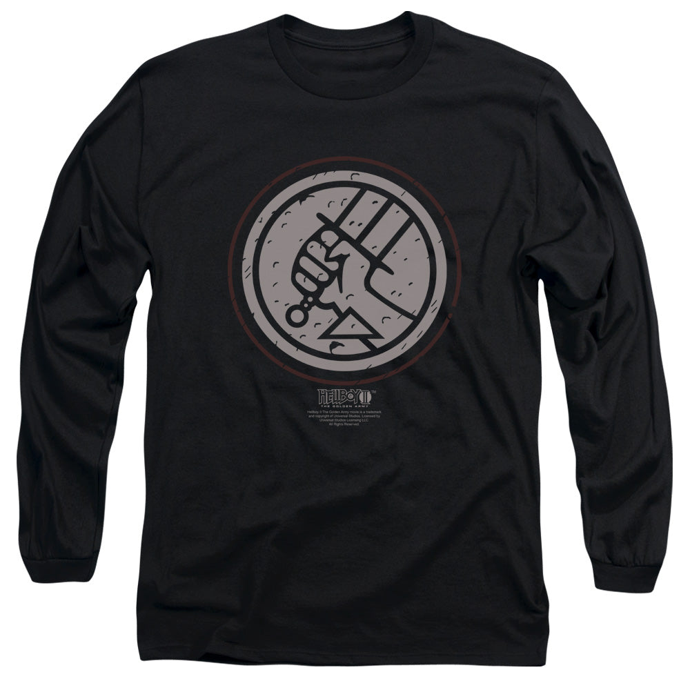 AN OFFCIALLY LICENSED HELLBOY II MIGNOLA STYLE LOGO MEN'S LONG SLEEVE T-SHIRT BLACK