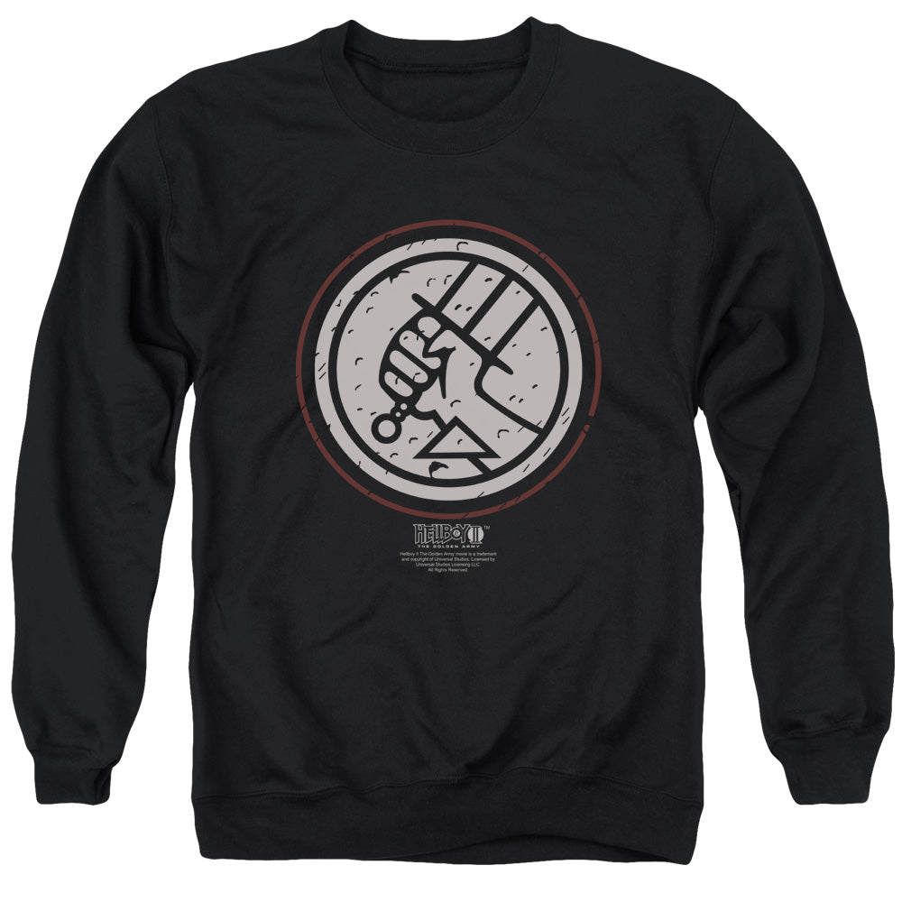 AN OFFCIALLY LICENSED HELLBOY II MIGNOLA STYLE LOGO ADULT UNISEX CREWNECK SWEATSHIRT BLACK