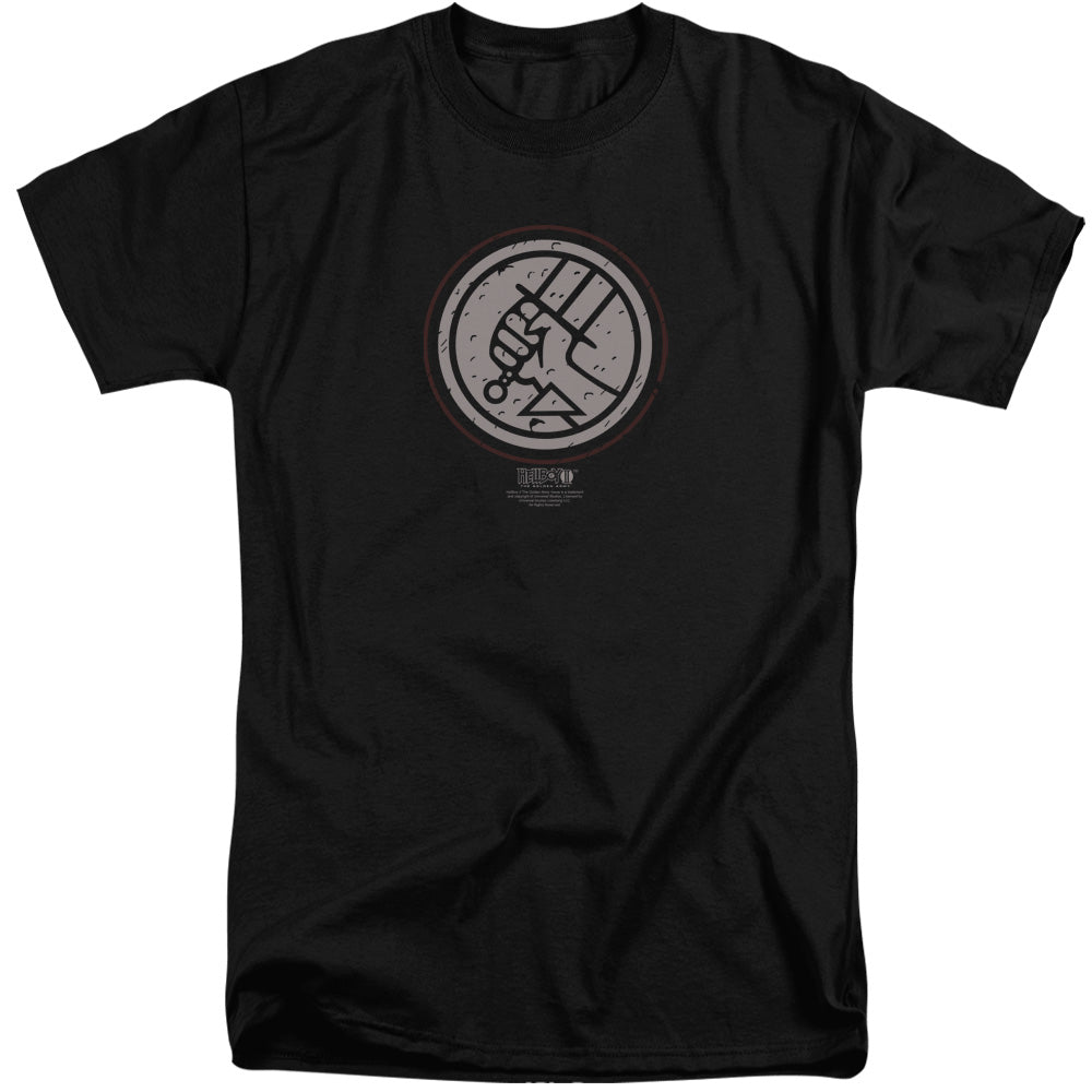 AN OFFCIALLY LICENSED HELLBOY II MIGNOLA STYLE LOGO MEN'S TALL FIT T-SHIRT BLACK