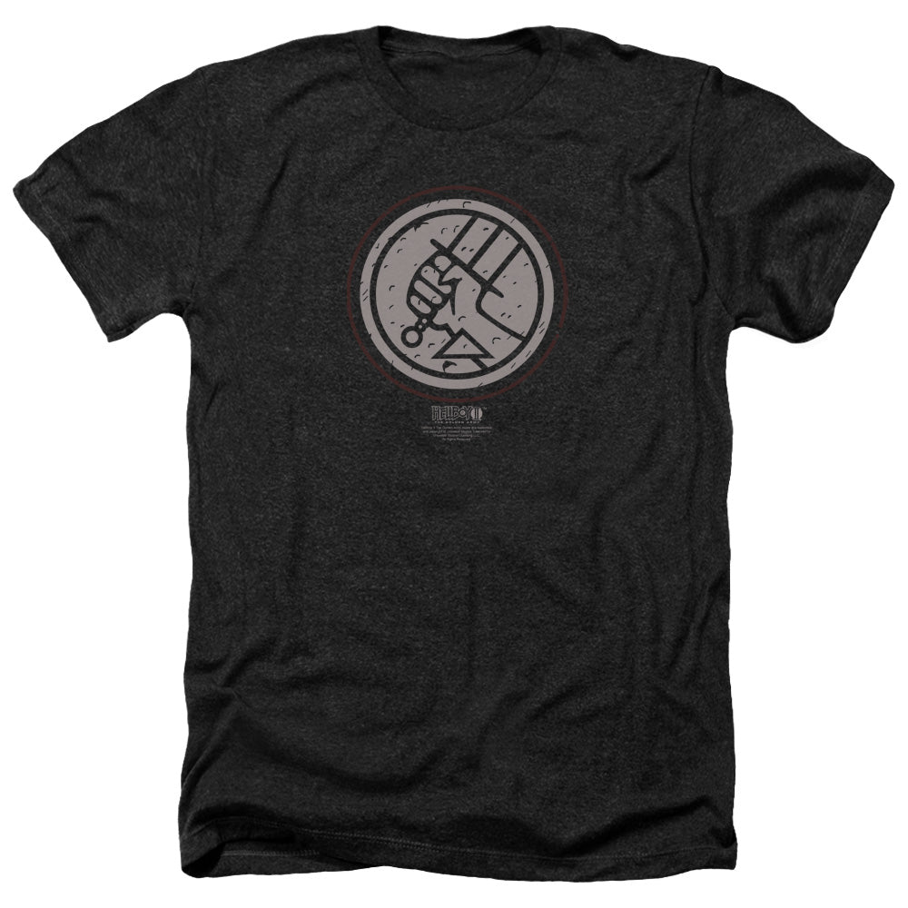 AN OFFCIALLY LICENSED HELLBOY II MIGNOLA STYLE LOGO MEN'S HEATHER T-SHIRT CHARCOAL