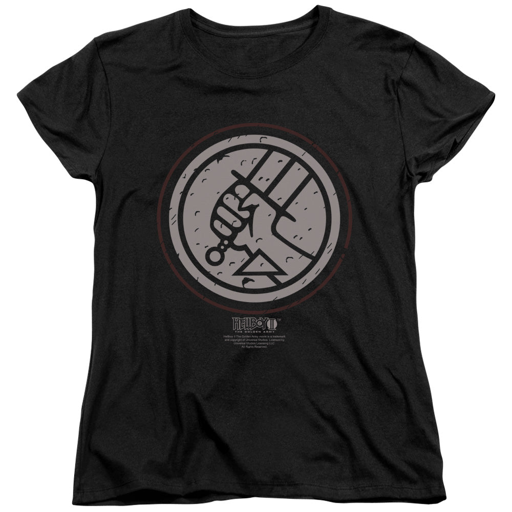 AN OFFCIALLY LICENSED HELLBOY II MIGNOLA STYLE LOGO WOMEN'S REGULAR FIT T-SHIRT BLACK