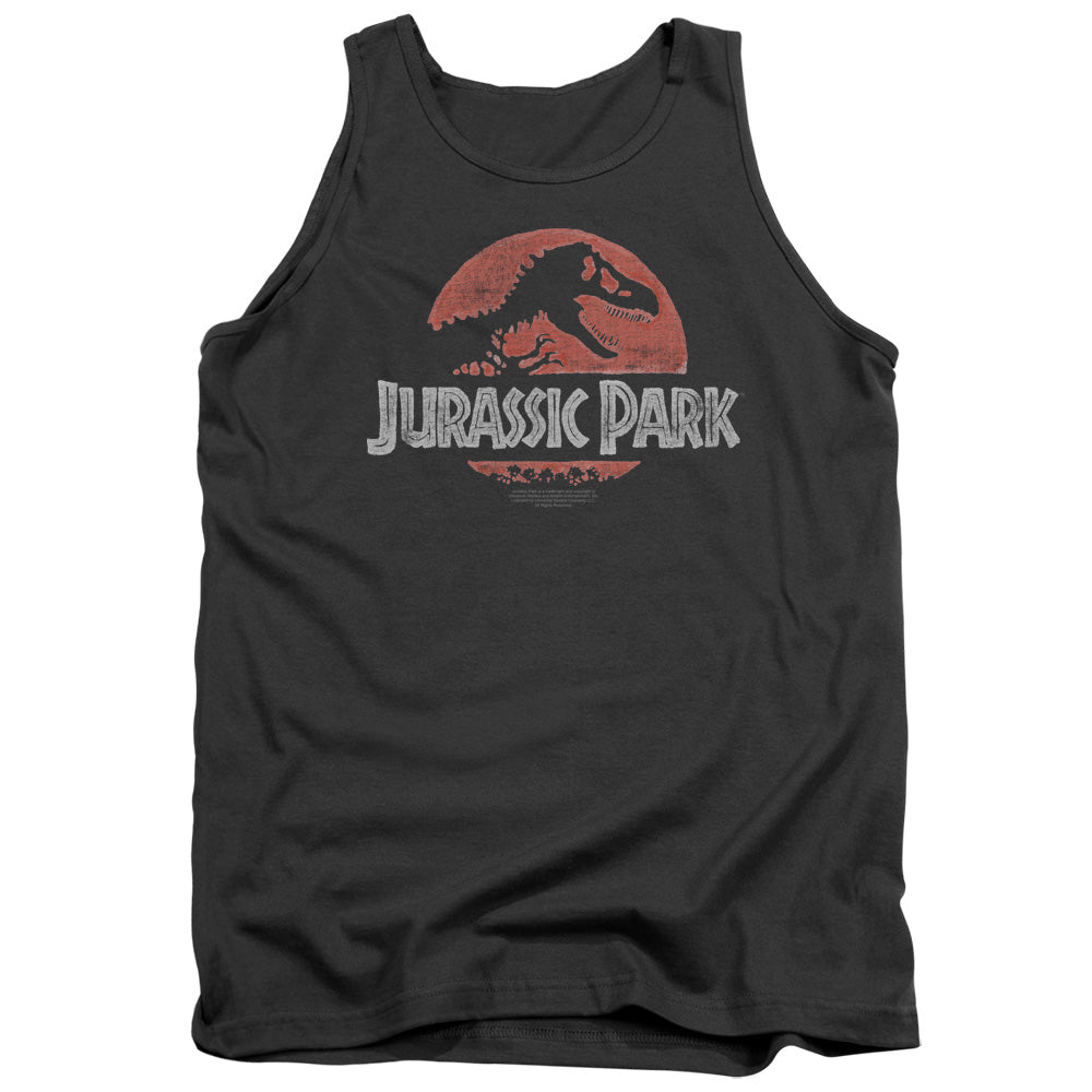 AN OFFCIALLY LICENSED JURASSIC PARK FADED LOGO ADULT UNISEX TANK TOP CHARCOAL